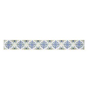 Lemon Floral Italian Tile Blue and White Decoupage Satin Ribbon