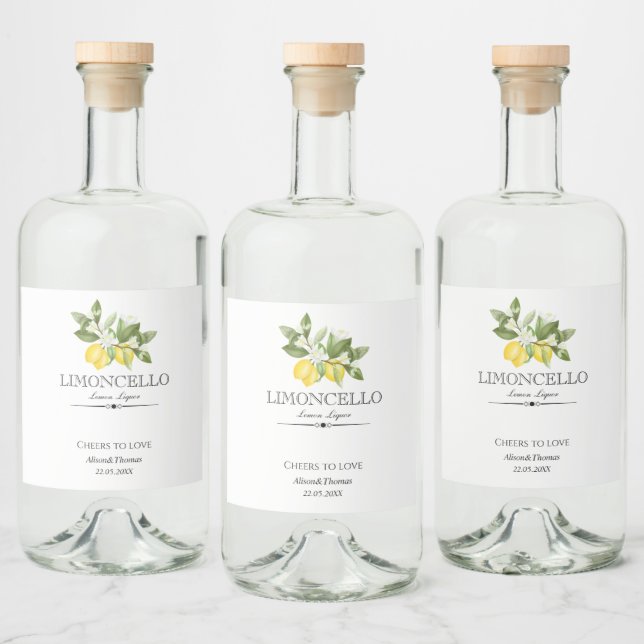 Lemon Floral Limoncello Wedding Citrus Garden  Liquor Bottle Label (Bottles)
