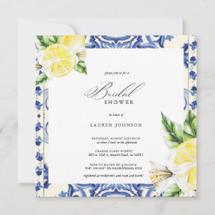 Lemon Floral Mediterranean Bridal Shower Invitation