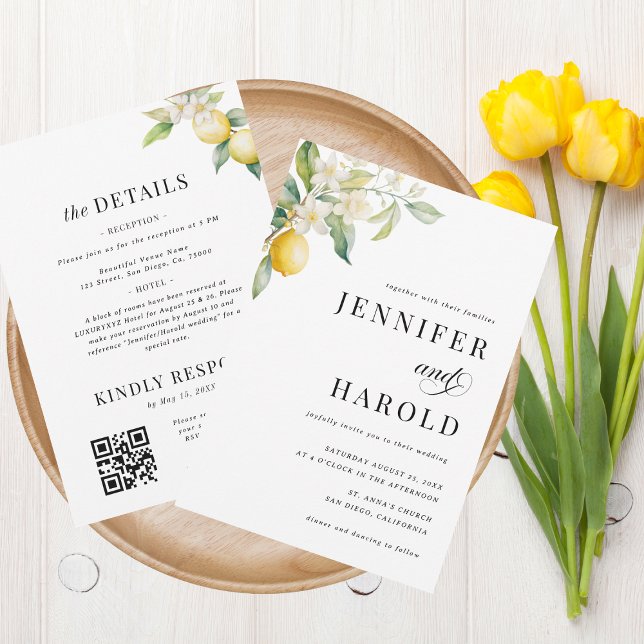Lemon Floral Minimal Plain All in One Wedding Invitation (Creator Uploaded)