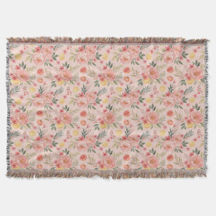 Lemon  Floral pink Peony Pattern  Throw Blanket