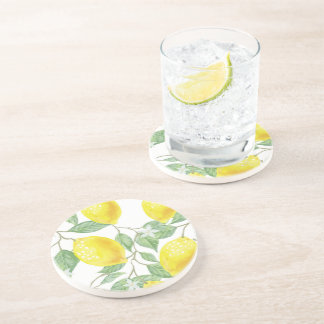 Lemon Floral Round Stone Coaster