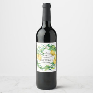 Lemon Floral Rustic Citrus Grove Foliage Wedding Wine Label