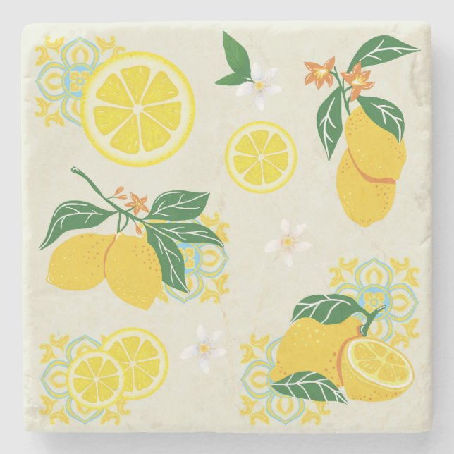 Lemon Floral Stone Coaster (Front)