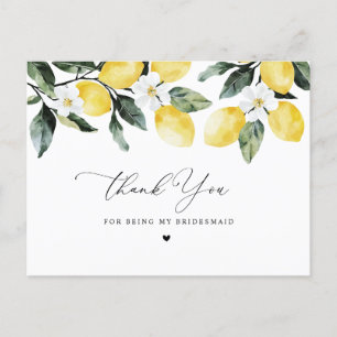 lemon floral thank you bridesmaid card