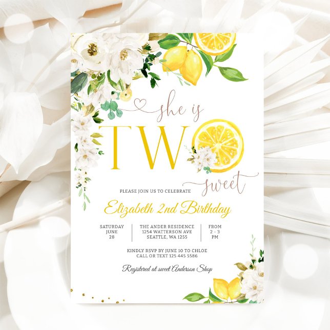 Lemon Floral Two Sweet Birthday Invitation (Creator Uploaded)