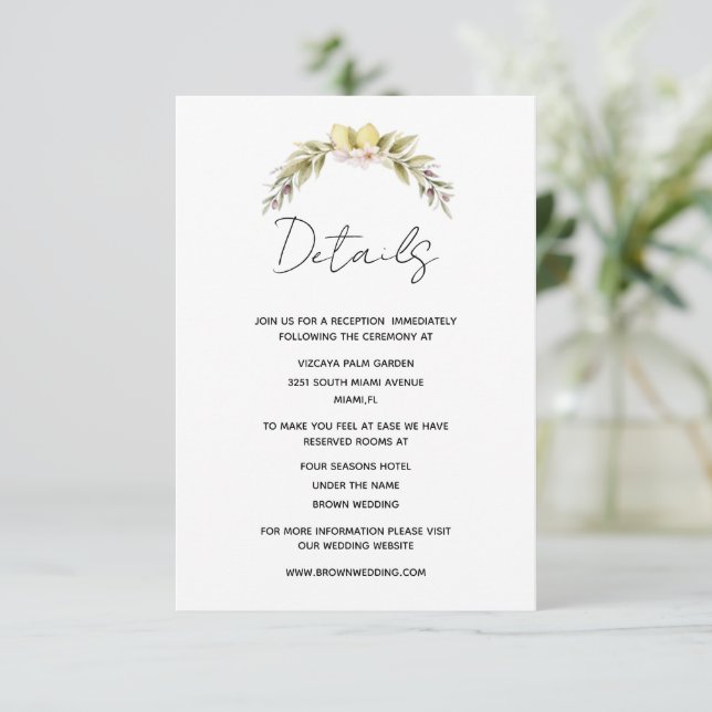 Lemon floral wedding details card (Standing Front)
