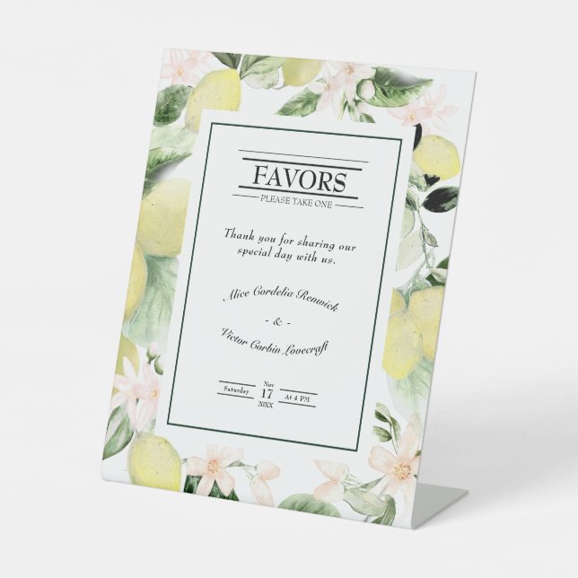 Lemon Floral White Wedding Favours Sign (Front)