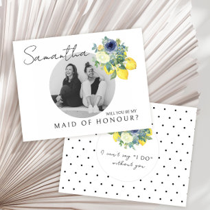Lemon floral Will you be my Maid of honour photo Thank You Card