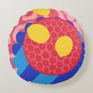 Lemon Flower Plate Round Cushion