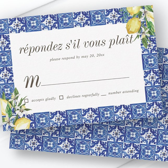 Lemon Foliage Blue Mediterranean Wedding RSVP (Creator Uploaded)