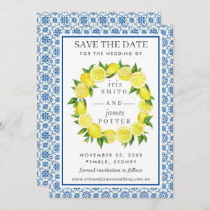 Lemon Foliage Mediterranean  Save The Date Card