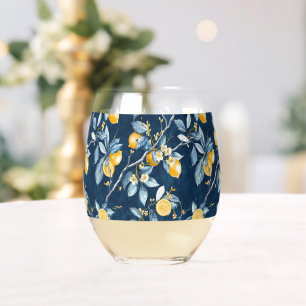 Lemon French Country Citrus Pattern Stemless Wine Glass
