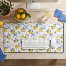 Lemon French Country Tile Pattern Yellow Blue 