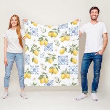 Lemon French Country Tile Pattern Yellow Blue 