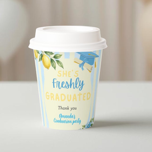 Lemon Freshly Graduated Blue Stripe Graduation Paper Cups (Creator Uploaded)