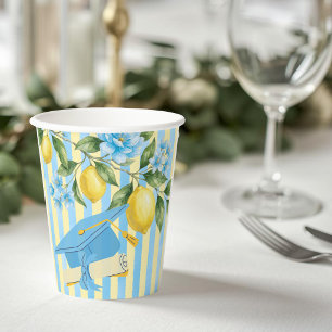 Lemon Freshly Graduated Blue Stripe Graduation Paper Cups