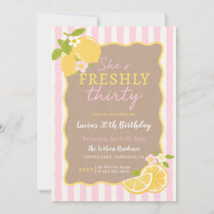 Lemon Freshly Pink Stripes 30th Birthday Invitation