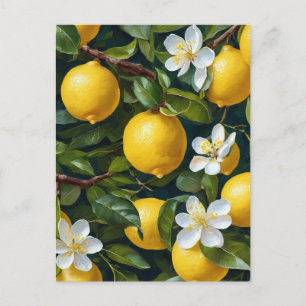 Lemon Fruit Blossom Art Painting Postcard