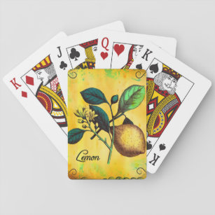 Lemon Fruit Flowers Leaves Vintage Botanical Playing Cards