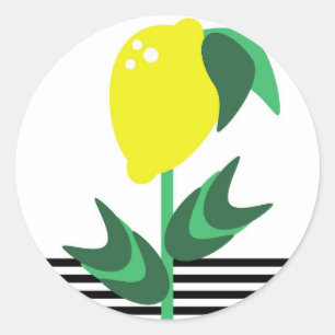 Lemon Fruit Garden Plant Stripes   Classic Round Sticker