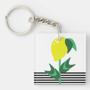 Lemon Fruit Garden Plant Stripes     Key Ring