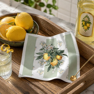 Lemon Fruit   Green & White Striped Napkin
