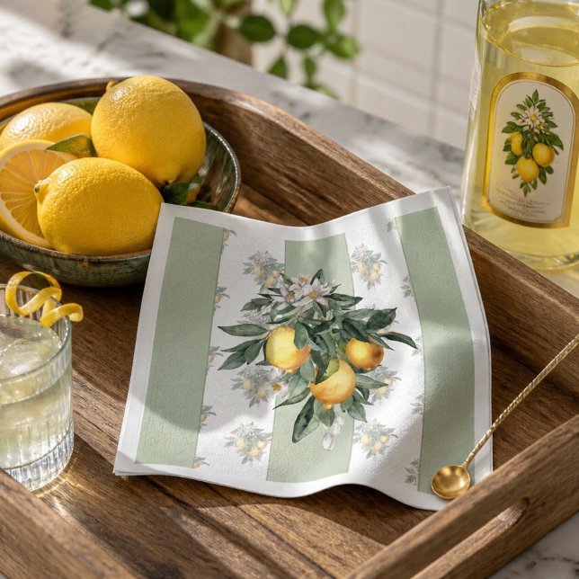 Lemon Fruit | Green & White Striped Napkin (Creator Uploaded)