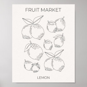 Lemon Fruit Market Minimal Line Poster