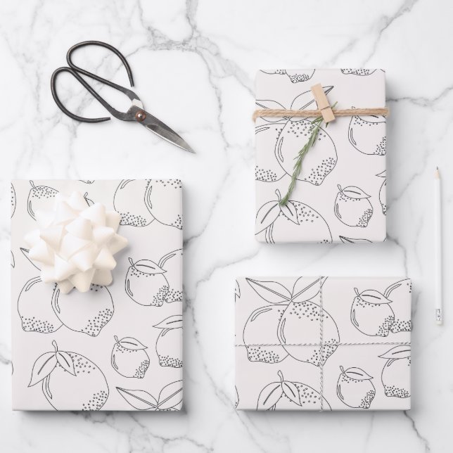 Lemon Fruit Market Minimal Line Wrapping Paper Sheet (Front)