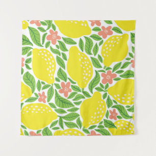 Lemon fruit pattern. Seamless summer citrus patter Tapestry