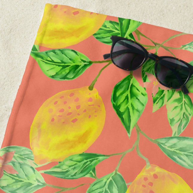 Lemon fruit pattern yellow and peach pink beach towel (Creator Uploaded)