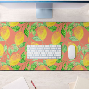 Lemon fruit pattern yellow and peach pink cute desk mat
