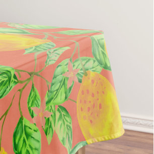 Lemon fruit pattern yellow and peach pink tablecloth