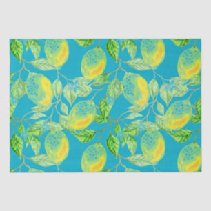 Lemon fruit pattern yellow blue green turquoise tissue paper