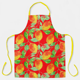 Lemon fruit pattern yellow red green apron