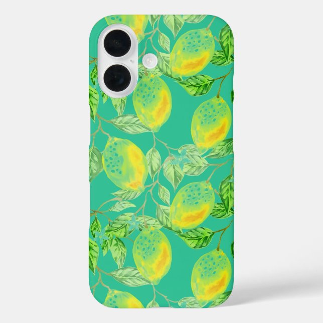 Lemon fruit pattern yellow turquoise green Case-Mate iPhone case (Back)