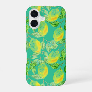 Lemon fruit pattern yellow turquoise green iPhone 16 case