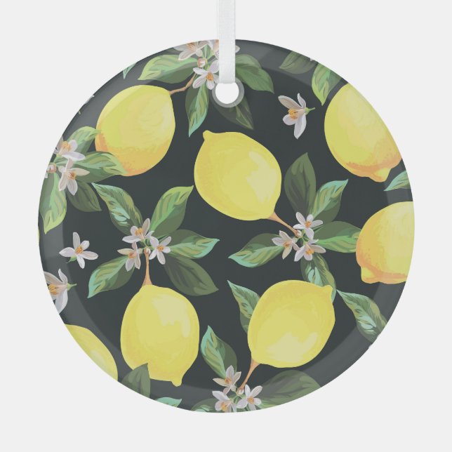 Lemon Fruit: Seamless Pattern Design Glass Tree Decoration (Front)
