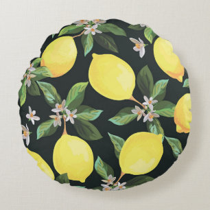 Lemon Fruit: Seamless Pattern Design Round Cushion