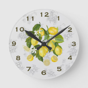 Lemon & Fruit Sketch Kitchen Wall Clock Gray 