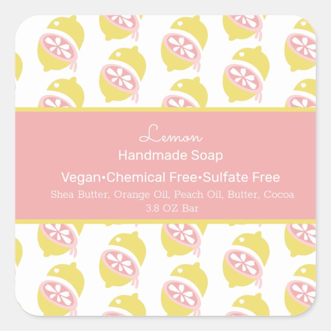Lemon Fruit Summer Handmade Soap Beauty Branding Square Sticker (Front)