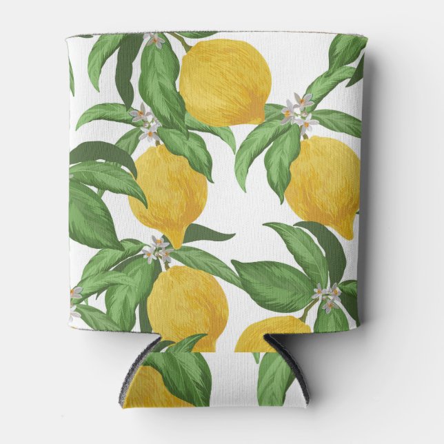 Lemon Fruit Tropical Vintage Pattern. Can Cooler (Front)