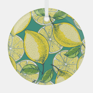 Lemon Fruit Vintage Seamless Illustration Glass Tree Decoration