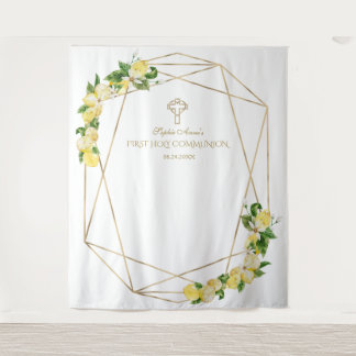Lemon Fruits Gold Holy Communion Backdrop Tapestry