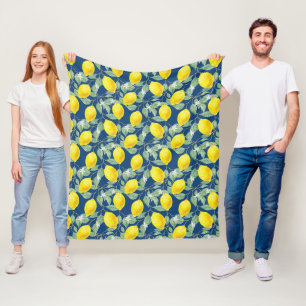 LEMON FRUITS IN COUNTRY BLUE FLEECE BLANKET