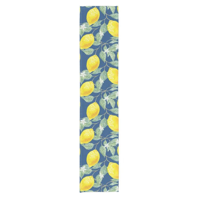 LEMON FRUITS IN COUNTRY BLUE SHORT TABLE RUNNER (Front)