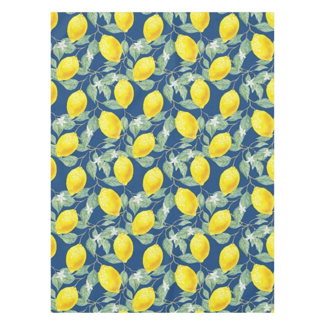LEMON FRUITS IN COUNTRY BLUE TABLECLOTH (Front)