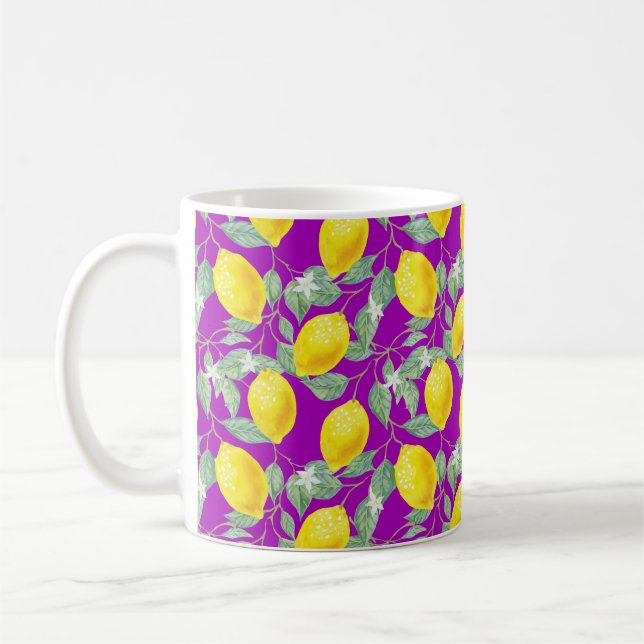 LEMON FRUITS IN PURPLE BACKGROUND COFFEE MUG (Left)
