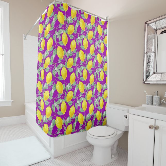 LEMON FRUITS IN PURPLE BACKGROUND SHOWER CURTAIN (In Situ)